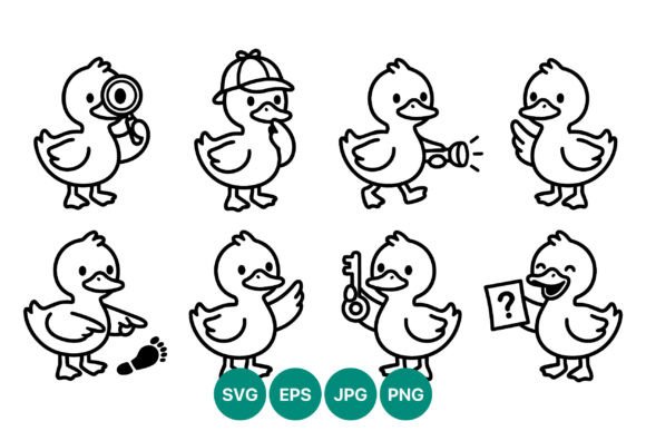 Download Cute Duck Line Art Vector Set - Cute duck Collection