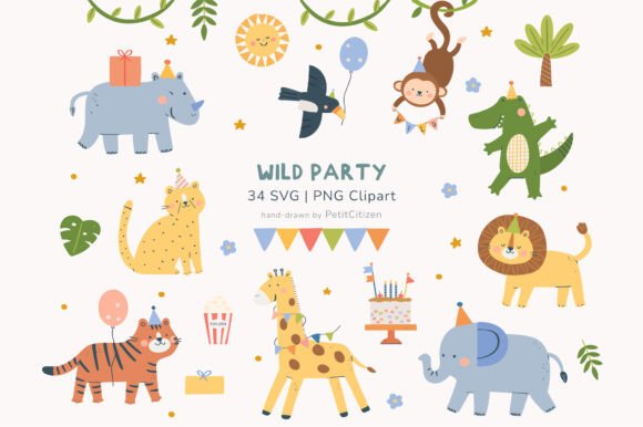 Download Wild Animal Birthday Party Clipart - Birthday party Collection