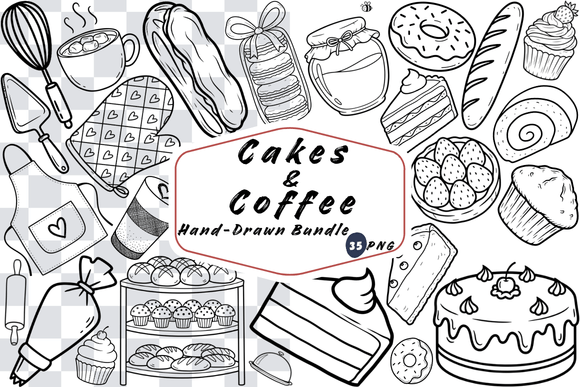 Download 35 Cakes &amp; Coffee Hand-Drawn PNGs - Cakes Collection