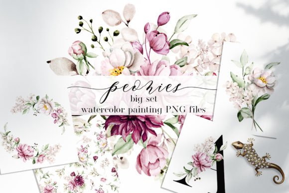 Download Peonies Watercolor Set - Peonies watercolor Collection