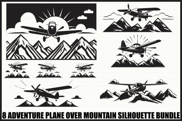 Download Plane over Mountain Silhouette Bundle - Premium Resources