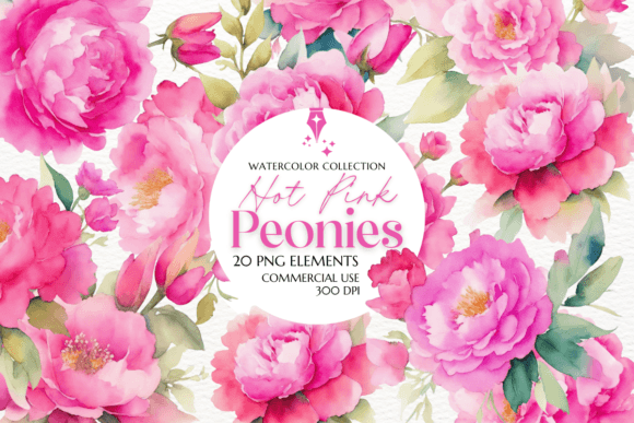 Download Hot Pink Peonies Watercolor Clipart - Peonies watercolor Collection